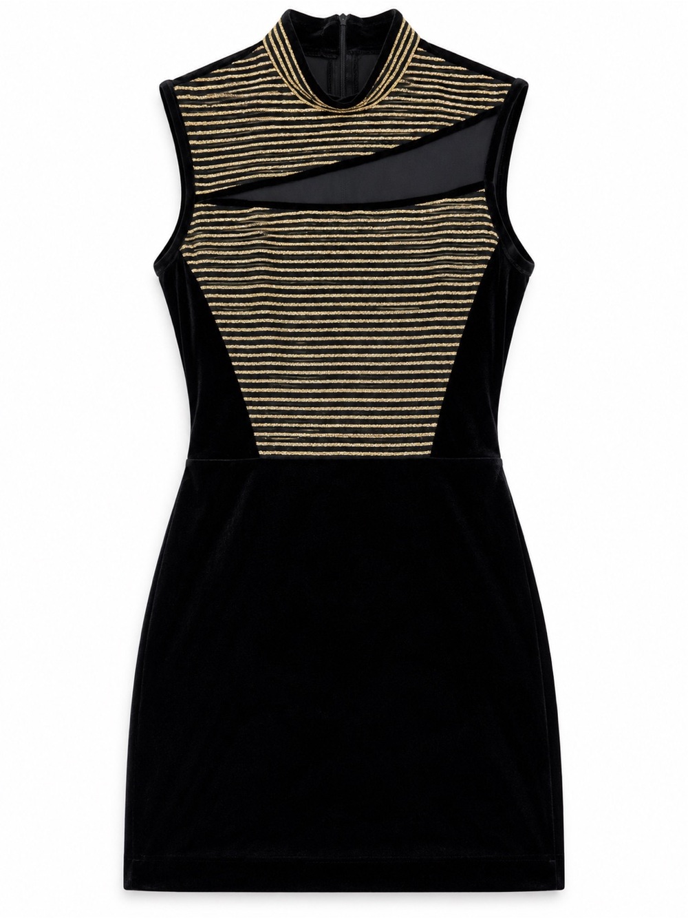 Vintage Joseph Ribkoff Velvet Dress Gold Metallic Striped Cutout Whimsigoth 8